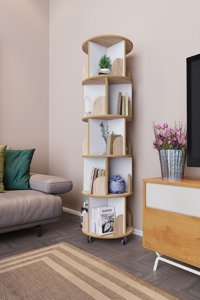 Zeo Wood Design Dekoratif 5 Bölmeli 5 Raflı Ahşap 166x45 cm Beyaz-Sonoma Kitaplık