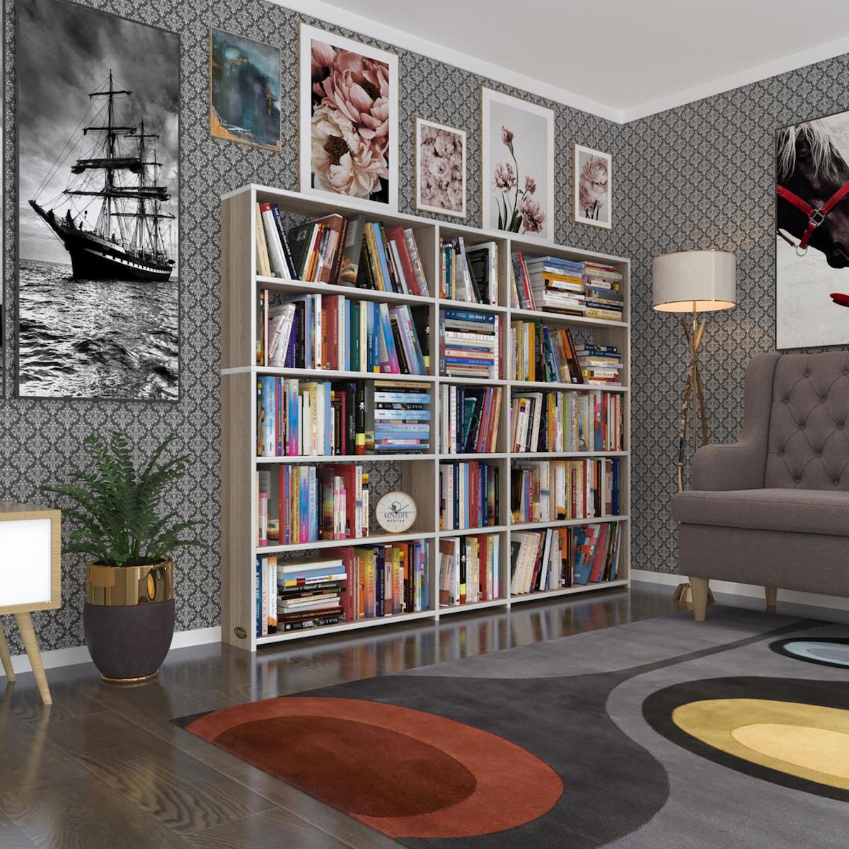 Kenzlife Süper Ga 3 Bölmeli 5 Raflı Suntalam 150x200x19 cm Tori Kitaplık