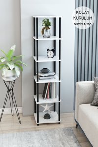 Lion Decor Dekoratif 6 Bölmeli 6 Raflı Suntalam 166x35x35 cm Beyaz-Siyah Kitaplık