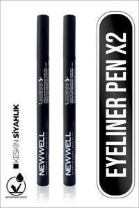 New Well Suya Dayanıklı Mat Pastel Siyah Kalıcı İnce Uçlu Keçe Kalem Eyeliner 2'li Set
