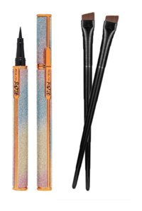 Acarlarticaret Kristal Suya Dayanıklı Mat Pastel Siyah Kalıcı İnce Uçlu Keçe Likit Eyeliner Seti + Açılı Eyeliner Fırça