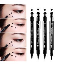 Rowenarose Desenli Çift Taraflı Suya Dayanıklı Mat Pastel Siyah Kalıcı İnce-Kalın Uçlu Keçe Kalem Eyeliner 4'lü Set