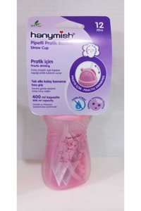 Hanymish Pipetli Akıtmaz Kulpsuz 12 Ay+ 400 ml Alıştırma Bardağı Pembe