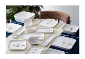 Acar Leona 45 Parça 12 Kişilik Desenli Porselen Kare Yemek Takımı