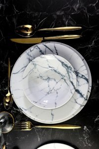 Porland Marbling 24 Parça 6 Kişilik Desenli Porselen Yuvarlak Yemek Takımı