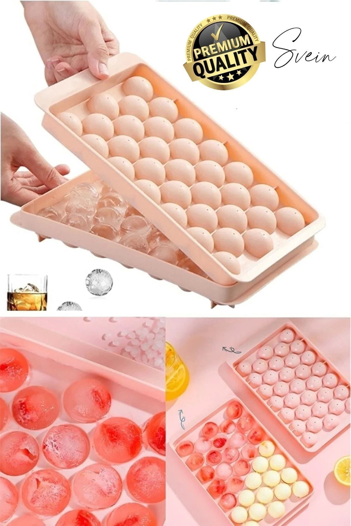 Svein Plastik Kapaklı Pembe Yuvarlak Buz Kalıbı