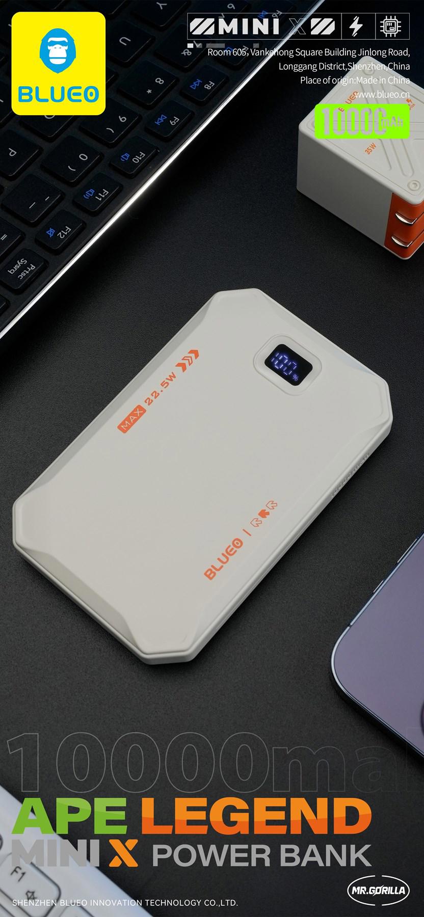 Blueo Ape Legend Mini X 10000 mAh Hızlı Şarj Dijital Göstergeli USB Çoklu Bağlantı Powerbank Beyaz