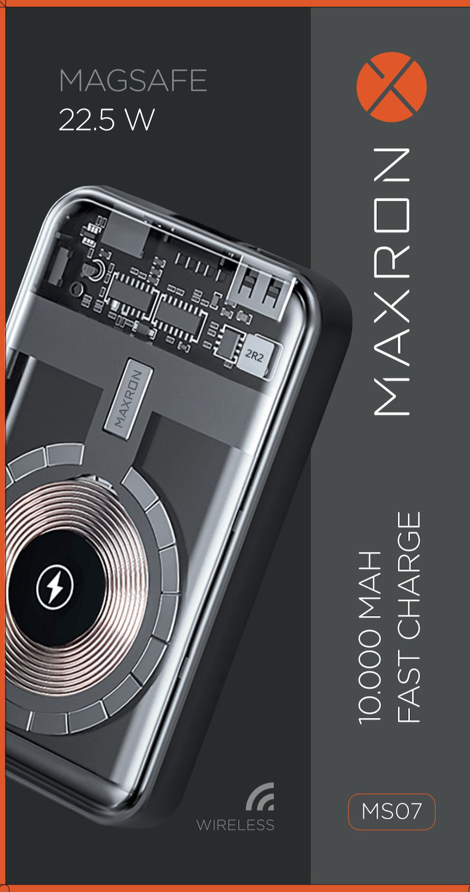 Maxron MS07 10000 mAh Hızlı Şarj Işıklı Dijital Göstergeli Lightning & Type C Çoklu Bağlantı Kablosuz Powerbank Siyah