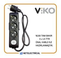 Viko Multi-Let Topraklı Anahtarlı Akım Korumalı 3'lü 4 m Grup Priz Siyah