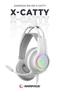Rampage RM-K91 X CATTY 7.1 USB Mikrofonlu Kablosuz Kulak Üstü Kulaklık Beyaz