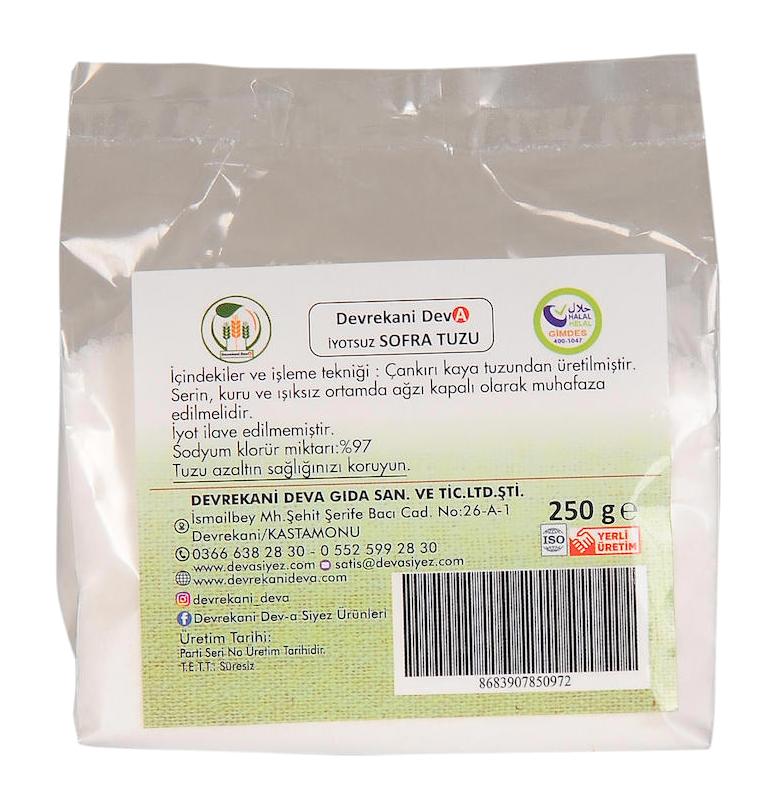 Devrekani Deva İyotsuz Toz Sofra Tuzu Paket 250 gr