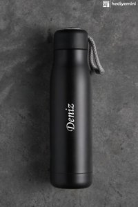 Megame Kişiye Özel Paslanmaz Çelik 600 ml Outdoor Matara Termos Siyah