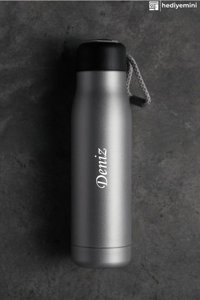 Megame Kişiye Özel Metal 600 ml Outdoor Matara Termos Gri