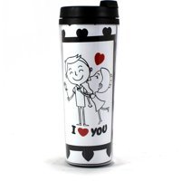 Modaroma I Love You Plastik 380 ml Outdoor Bardak Termos Çok Renkli