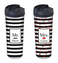 Allmug Sevgililer Günü Özel Plastik 380 ml Outdoor Matara Termos Beyaz - Siyah