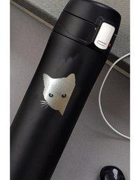 Tusah Kedi Merak Desenli Çelik 450 ml Outdoor Matara Termos Siyah