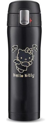 Tusah Hello Kity Baskılı Paslanmaz Çelik 450 ml Outdoor Matara Termos Siyah