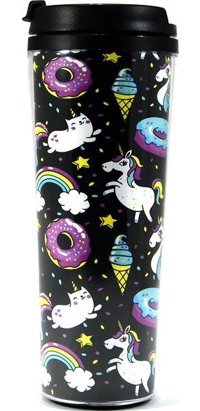 Modaroma Unicorn & Donut Plastik 380 ml Outdoor Bardak Termos Çok Renkli