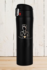 Tusah Hemşirelere Özel Paslanmaz Çelik 450 ml Outdoor Matara Termos Siyah