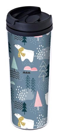 Allmug Kış Desenli Plastik 380 ml Outdoor Matara Termos Mavi