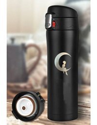 Tusah Ay Kız Desenli Çelik 450 ml Outdoor Matara Termos Siyah
