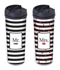 Allmug Mr & Mrs Plastik 380 ml Outdoor Matara Termos Beyaz - Siyah
