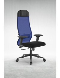 Metta SIT10-B1-111D Başlıklı Kolçaklı Dönerli Mavi Çalışma Sandalyesi