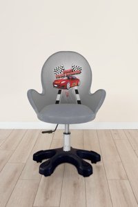 Popcorn Kids Red Car Kolçaklı Dönerli Gri Çalışma Sandalyesi