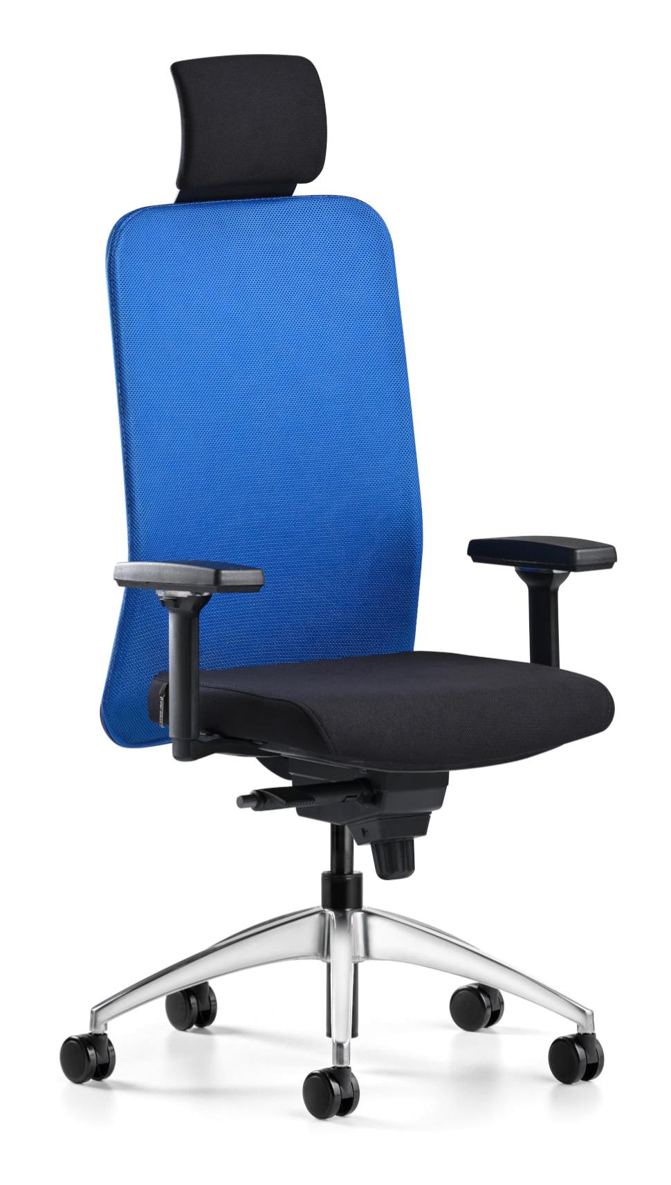 Bürotime Comfy Başlıklı Kolçaklı Dönerli Mavi-Siyah Krom Ayaklı Çalışma Sandalyesi