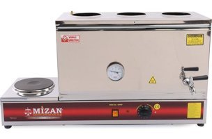 Mizan Çay Ocağı Kazanı Demlikli Işıklı Çelik Gövdeli Gri Çay Makinesi