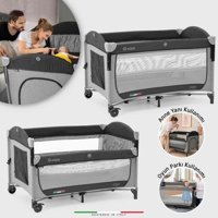 Elele Donna 25 kg Kapasiteli Ayarlanabilir Katlanabilir 70x110 cm Anne Yanı Park Yatak Gri-Siyah