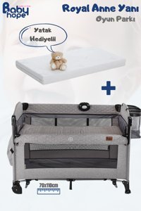 Baby Hope Royal 25 kg Kapasiteli Ayarlanabilir Katlanabilir 70x110 cm Anne Yanı Park Yatak Gri