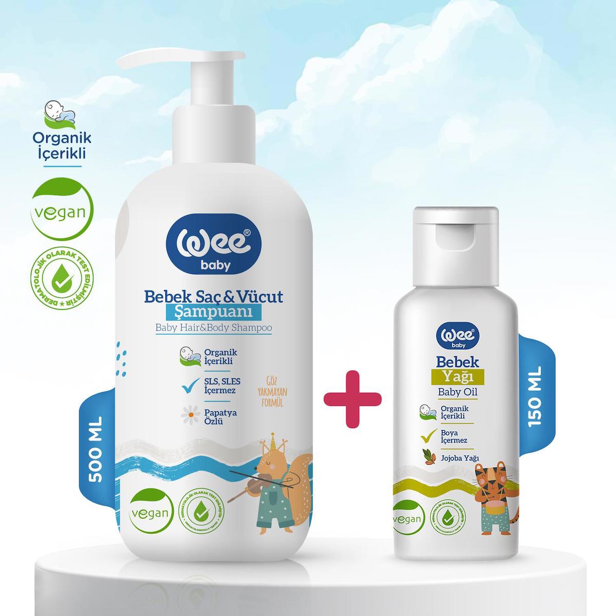 Wee Baby Göz Yakmayan Papatyalı Bebek Şampuanı 500 ml + Wee Baby Bebek Yağı 150 ml