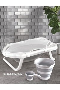 Babydoor 3'lü Ayaklı Beyaz Katlanır Bebek Küveti Seti