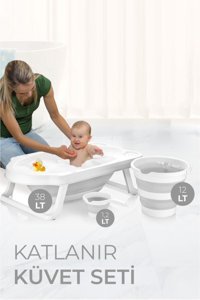 Babylike 3'lü Ayaklı Gri Katlanır Bebek Küveti Seti