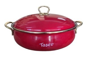 Taşev Emaye 26 cm Basık Karnıyarık Tencere Kırmızı