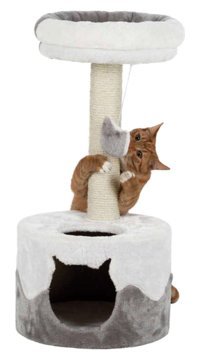Trixie Oturaklı Silindir-Yuvarlak Tırmalamalı 2 Katlı İç Mekan Mdf-Peluş Kedi Evi Beyaz-Gri