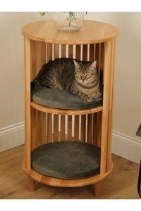 Sofa Mimarlık Komodine Silindir-Yuvarlak 2 Katlı İç Mekan Kayın Masif Kedi Evi Doğal Ahşap