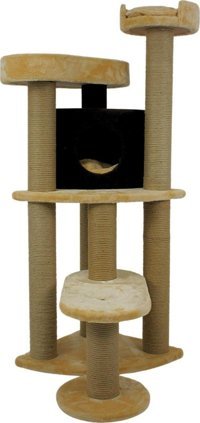 Lotus Furniture Pet Series Roma Kule Tipi Tırmalamalı 4 Katlı İç Mekan Mdf-Peluş Kedi Evi Bal-Gri-Kahve
