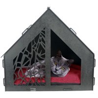 Evene Kulübe-No: 1 Dikdörtgen Tek Katlı İç Mekan Mdf Kedi Evi Siyah