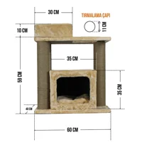 Lotus Furniture Pet Series Vilnius Dikdörtgen Tırmalamalı 2 Katlı İç Mekan Mdf-Peluş Kedi Evi Bal-Kahve-Gri-Krem