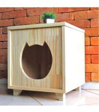 Proscreen Mağara Kare Tek Katlı İç Mekan Ahşap Masif Kedi Evi Doğal Ahşap