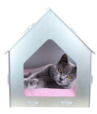 Evene No: 4 Dikdörtgen Tek Katlı İç Mekan Mdf Kedi Evi Gümüş