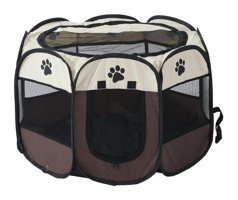 Haciu Katlanabilir Altıgen Tek Katlı Su Geçirmez İç-Dış Mekan Metal-Plastik Kedi Evi Kahverengi
