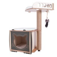 Patihomes Modern-XL Lâl Kare Tırmalamalı 2 Katlı İç Mekan Ahşap Kedi Evi Gri