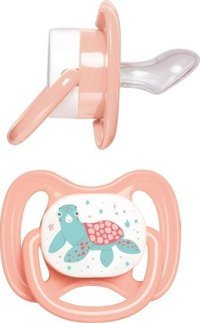 Herevin 6-12 Ay Delikli Ortodontik Damaklı Silikon Emzik Pembe
