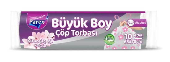 Parex Premium Kiraz Çiçeği Kokulu Büzgülü Büyük Boy 65x70 cm Çöp Poşeti 10 Adet Çok Renkli