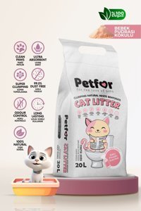 Petfor Bebek Pudralı Topaklanan İnce Taneli Kedi Kumu 20 lt