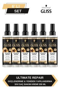 Gliss Ultimate Repair Siyah İnci Özü Güçlendirici Keratinli Boyalı Kuru - Yıpranmış Saçlar İçin Durulanmayan Kadın Saç Kremi 6 x 200 ml