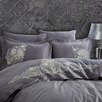 Dantela Jenna Saten Dört Mevsim 200x220 cm Çarşaflı Lastiksiz Güpürlü Çift Kişilik Nevresim Takımı Antrasit